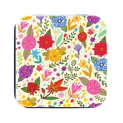 Colorful Flowers Pattern, Abstract Patterns, Floral Patterns Square Metal Box (black) by nateshop