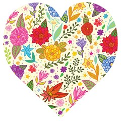 Colorful Flowers Pattern, Abstract Patterns, Floral Patterns Wooden Puzzle Heart by nateshop