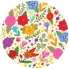 Colorful Flowers Pattern, Abstract Patterns, Floral Patterns Wooden Puzzle Round by nateshop