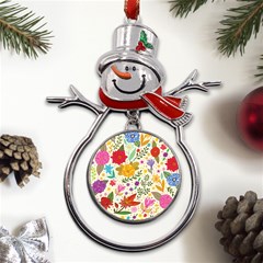 Colorful Flowers Pattern, Abstract Patterns, Floral Patterns Metal Snowman Ornament by nateshop