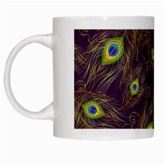 Feathers, Peacock, Patterns, Colorful White Mug by nateshop