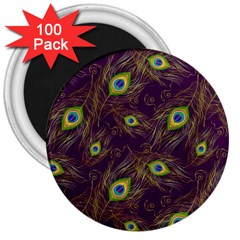 Feathers, Peacock, Patterns, Colorful 3  Magnets (100 Pack) by nateshop