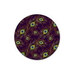 Feathers, Peacock, Patterns, Colorful Rubber Round Coaster (4 Pack) by nateshop