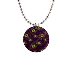 Feathers, Peacock, Patterns, Colorful 1  Button Necklace by nateshop