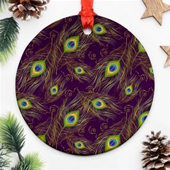 Feathers, Peacock, Patterns, Colorful Round Ornament (two Sides) by nateshop