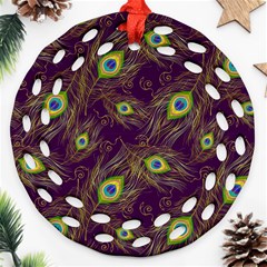 Feathers, Peacock, Patterns, Colorful Round Filigree Ornament (two Sides) by nateshop