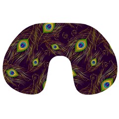 Feathers, Peacock, Patterns, Colorful Travel Neck Pillow by nateshop