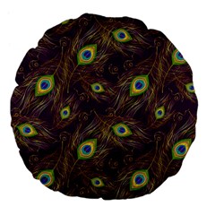 Feathers, Peacock, Patterns, Colorful Large 18  Premium Flano Round Cushions by nateshop