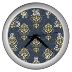 Floral Damask Pattern Texture, Damask Retro Background Wall Clock (Silver) Front