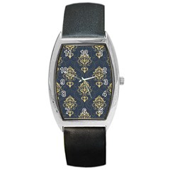 Floral Damask Pattern Texture, Damask Retro Background Barrel Style Metal Watch by nateshop