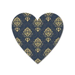 Floral Damask Pattern Texture, Damask Retro Background Heart Magnet by nateshop