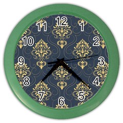 Floral Damask Pattern Texture, Damask Retro Background Color Wall Clock by nateshop