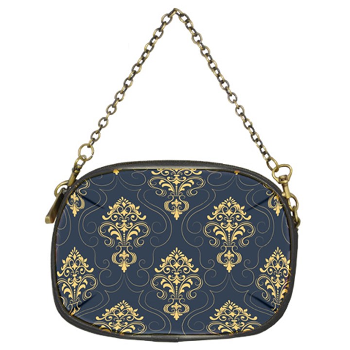 Floral Damask Pattern Texture, Damask Retro Background Chain Purse (Two Sides)