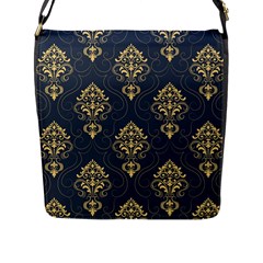 Floral Damask Pattern Texture, Damask Retro Background Flap Closure Messenger Bag (l) by nateshop