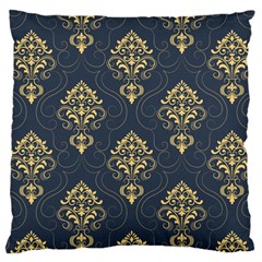 Floral Damask Pattern Texture, Damask Retro Background Large Premium Plush Fleece Cushion Case (two Sides) by nateshop