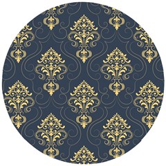 Floral Damask Pattern Texture, Damask Retro Background Wooden Puzzle Round by nateshop