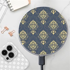 Floral Damask Pattern Texture, Damask Retro Background Wireless Fast Charger(white) by nateshop