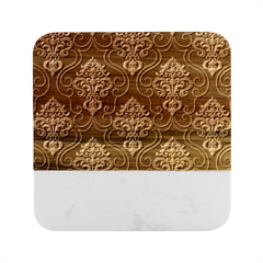 Floral Damask Pattern Texture, Damask Retro Background Marble Wood Coaster (square) by nateshop