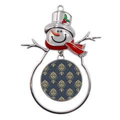 Floral Damask Pattern Texture, Damask Retro Background Metal Snowman Ornament by nateshop