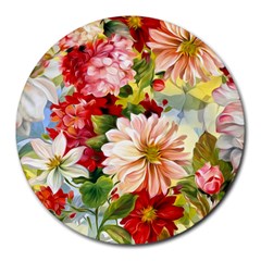 Painted Flowers Texture, Floral Background Round Mousepad by nateshop