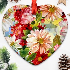 Painted Flowers Texture, Floral Background Ornament (heart) by nateshop