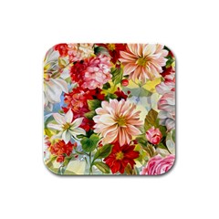 Painted Flowers Texture, Floral Background Rubber Square Coaster (4 Pack) by nateshop