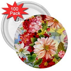 Painted Flowers Texture, Floral Background 3  Buttons (100 Pack) 