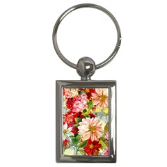 Painted Flowers Texture, Floral Background Key Chain (rectangle) by nateshop