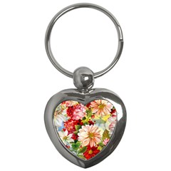 Painted Flowers Texture, Floral Background Key Chain (heart) by nateshop