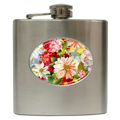 Painted Flowers Texture, Floral Background Hip Flask (6 Oz) by nateshop