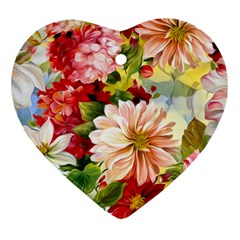 Painted Flowers Texture, Floral Background Heart Ornament (two Sides) by nateshop