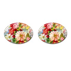 Painted Flowers Texture, Floral Background Cufflinks (oval) by nateshop