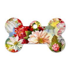 Painted Flowers Texture, Floral Background Dog Tag Bone (two Sides) by nateshop