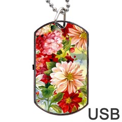 Painted Flowers Texture, Floral Background Dog Tag Usb Flash (one Side) by nateshop