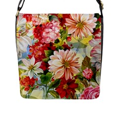 Painted Flowers Texture, Floral Background Flap Closure Messenger Bag (l) by nateshop