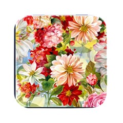 Painted Flowers Texture, Floral Background Square Metal Box (black) by nateshop