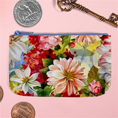 Painted Flowers Texture, Floral Background Large Coin Purse by nateshop