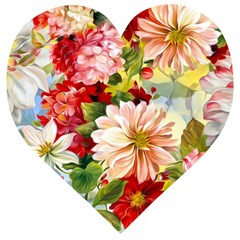 Painted Flowers Texture, Floral Background Wooden Puzzle Heart by nateshop