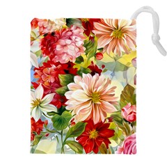 Painted Flowers Texture, Floral Background Drawstring Pouch (5xl) by nateshop