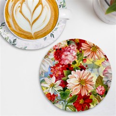 Painted Flowers Texture, Floral Background Uv Print Round Tile Coaster by nateshop