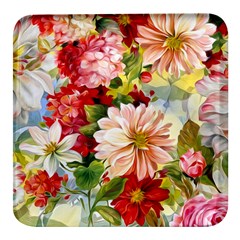 Painted Flowers Texture, Floral Background Square Glass Fridge Magnet (4 Pack) by nateshop