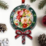 Painted Flowers Texture, Floral Background Metal X Mas Lollipop with Crystal Ornament Front