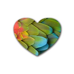 Parrot Feathers Texture Feathers Backgrounds Rubber Coaster (heart) by nateshop