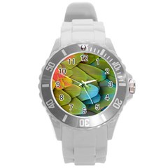 Parrot Feathers Texture Feathers Backgrounds Round Plastic Sport Watch (l) by nateshop