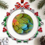 Parrot Feathers Texture Feathers Backgrounds Metal X mas Wreath Ribbon Ornament Front