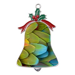 Parrot Feathers Texture Feathers Backgrounds Metal Holly Leaf Bell Ornament by nateshop