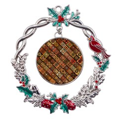 Pattern, Abstract, Texture, Mandala Metal X mas Wreath Holly Leaf Ornament by nateshop