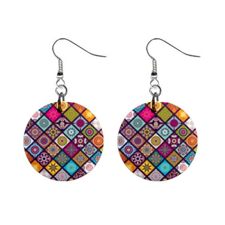 Pattern, Colorful, Floral, Patter, Texture, Tiles Mini Button Earrings