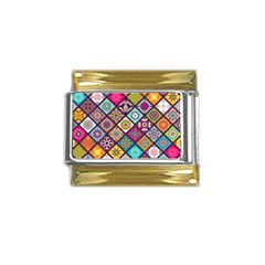 Pattern, Colorful, Floral, Patter, Texture, Tiles Gold Trim Italian Charm (9mm) by nateshop