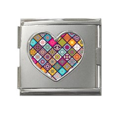 Pattern, Colorful, Floral, Patter, Texture, Tiles Mega Link Heart Italian Charm (18mm) by nateshop